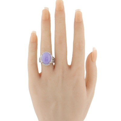 15.15ct Lavender Jadeite Jade & Diamond Ring - 5
