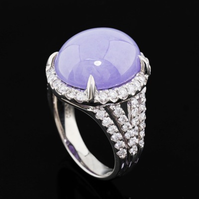 15.15ct Lavender Jadeite Jade & Diamond Ring - 6