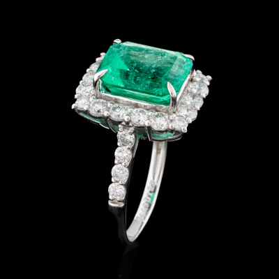 4.49ct Colombian Emerald & Diamond Ring GSL - 3