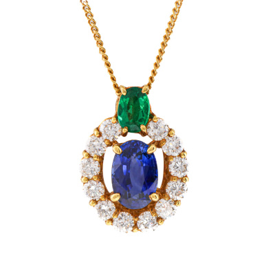 Sapphire, Emerald & Diamond Pendant