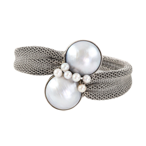 Mabe Pearl Mesh Gold Bracelet, 14ct 39.3g