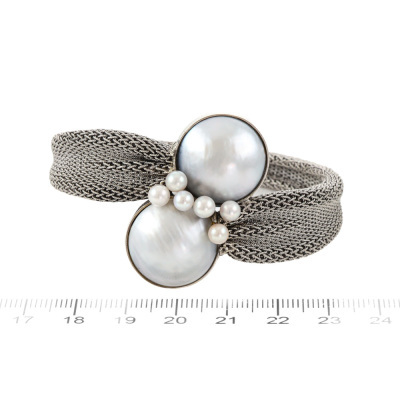 Mabe Pearl Mesh Gold Bracelet, 14ct 39.3g - 2