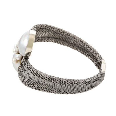 Mabe Pearl Mesh Gold Bracelet, 14ct 39.3g - 3