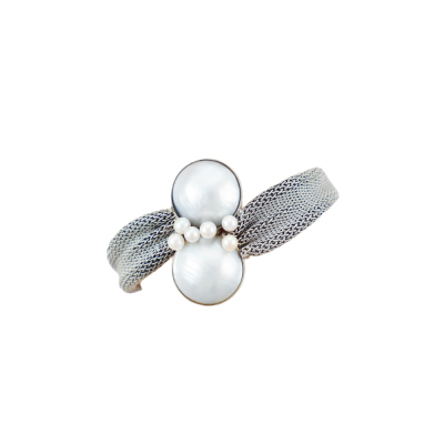 Mabe Pearl Mesh Gold Bracelet, 14ct 39.3g - 7