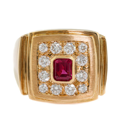 Ruby & Diamond Mens Ring, 18ct 22.6g