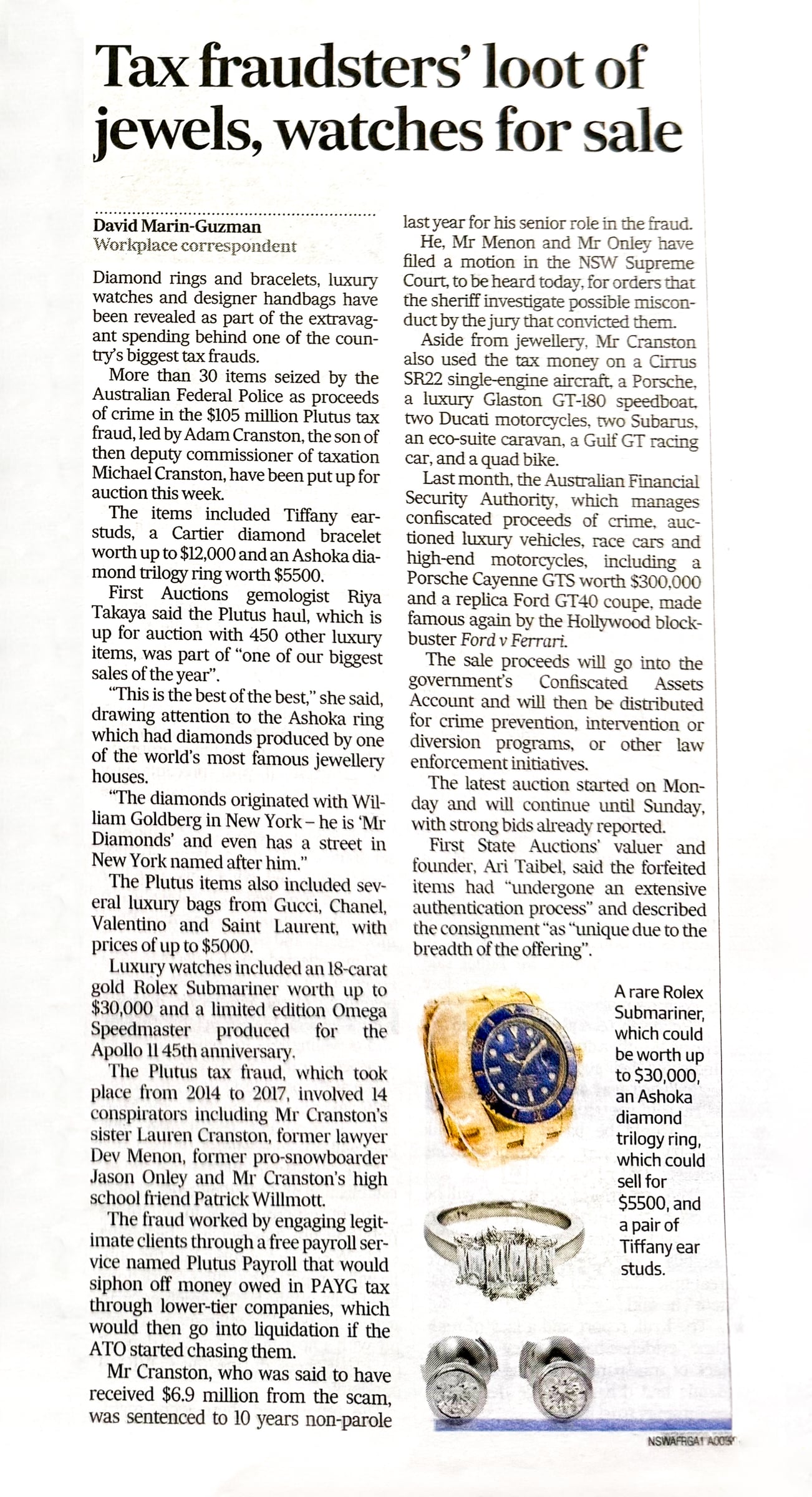 AFR — Tax Fraudsters' Loot of Jewels, Watches